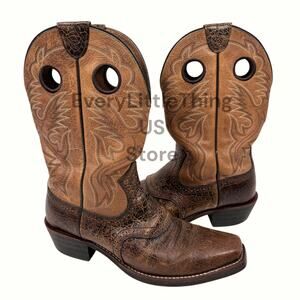 Ariat Heritage Roughstock Boots Mens 10.5 Square Toe Western Cowboy Brwn Leather